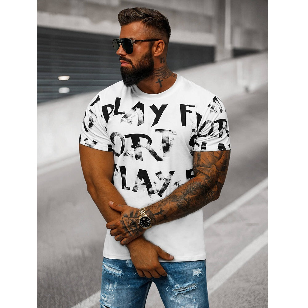 Vit t-shirt med svart tryck - Herr framifrån