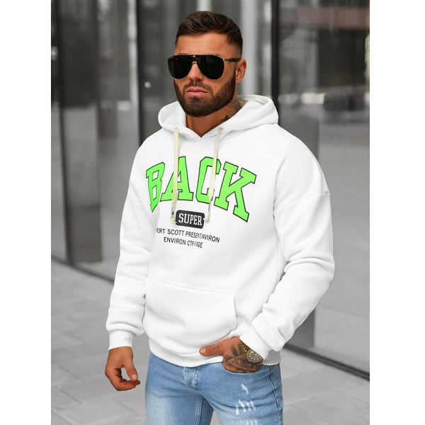 Stilren vit hoodie med tryck - Herr