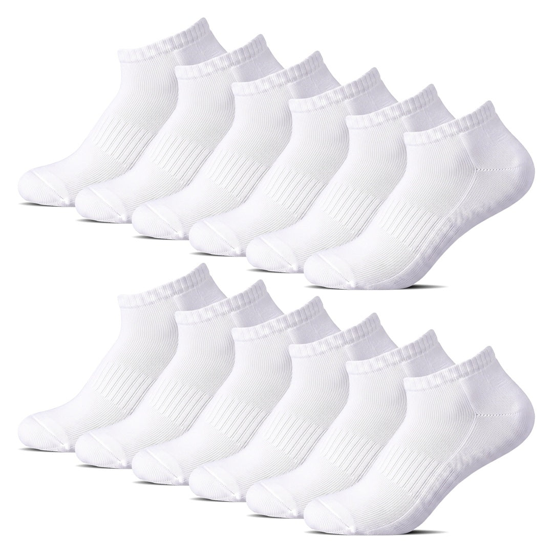 12-pack vita ankelstrumpor i bomull med frottésula