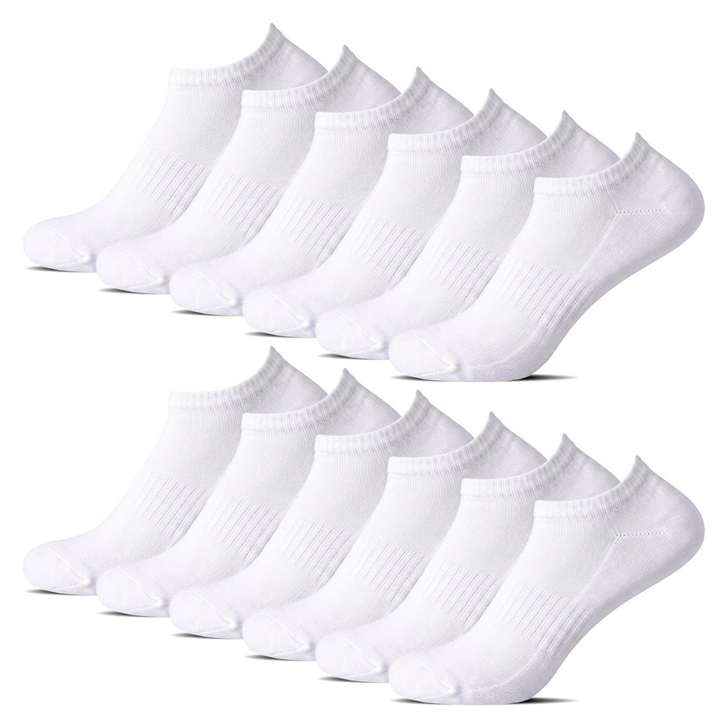 12-pack vita ankelstrumpor no show med frottésula