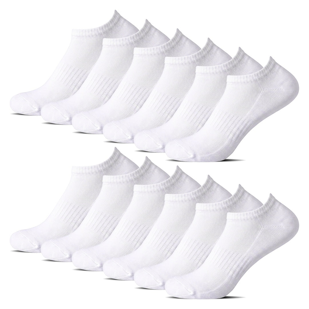 12-pack vita ankelstrumpor no show med frottésula