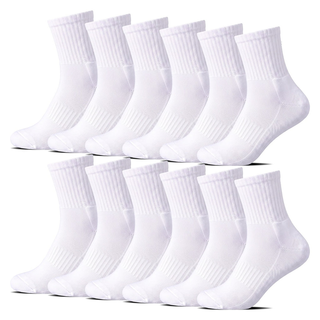 12-pack vita medelhöga strumpor i bomull med frottésula