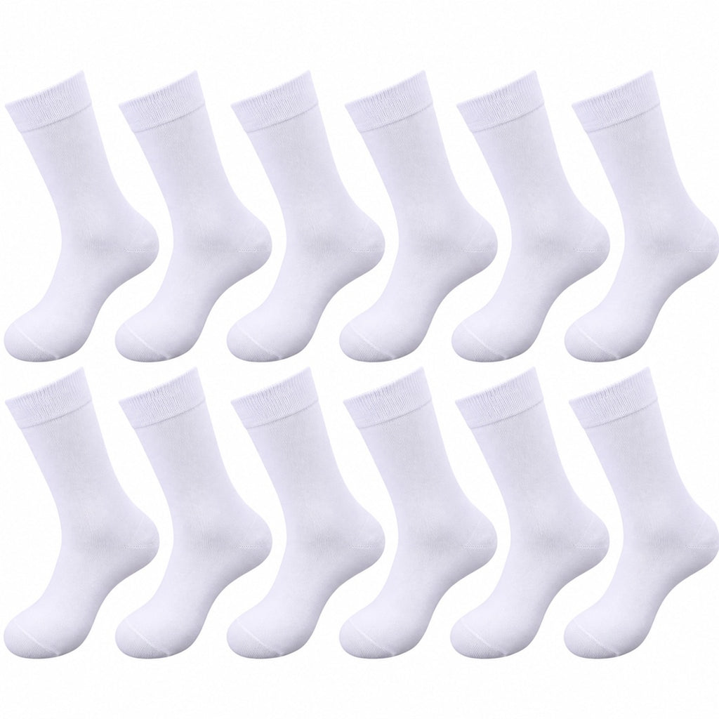 12-pack vita bomullsstrumpor från Pesail för herr, klassiska strumpor med ribbad mudd i storlek 39–42 och 43–46.