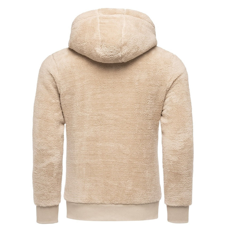 Zip fleece hoodie herrtröja med fleece beige bakifrån