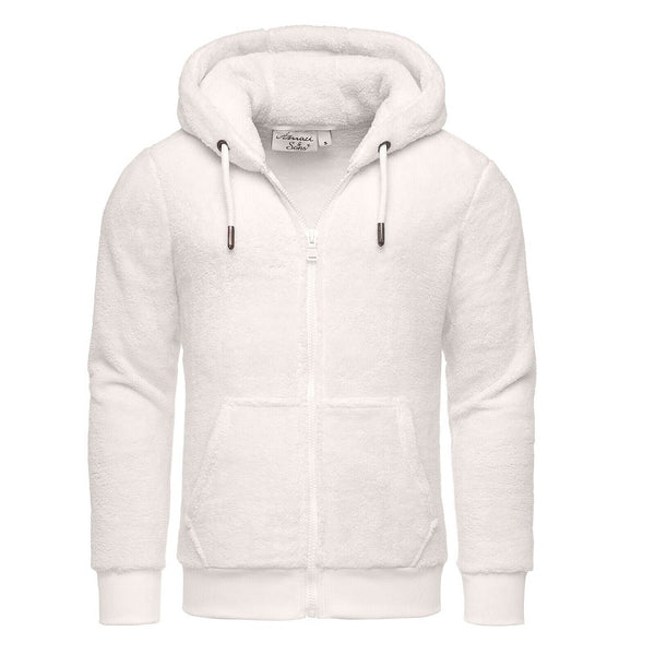 Vit fleecetröja med huva - Zip hoodie Herr