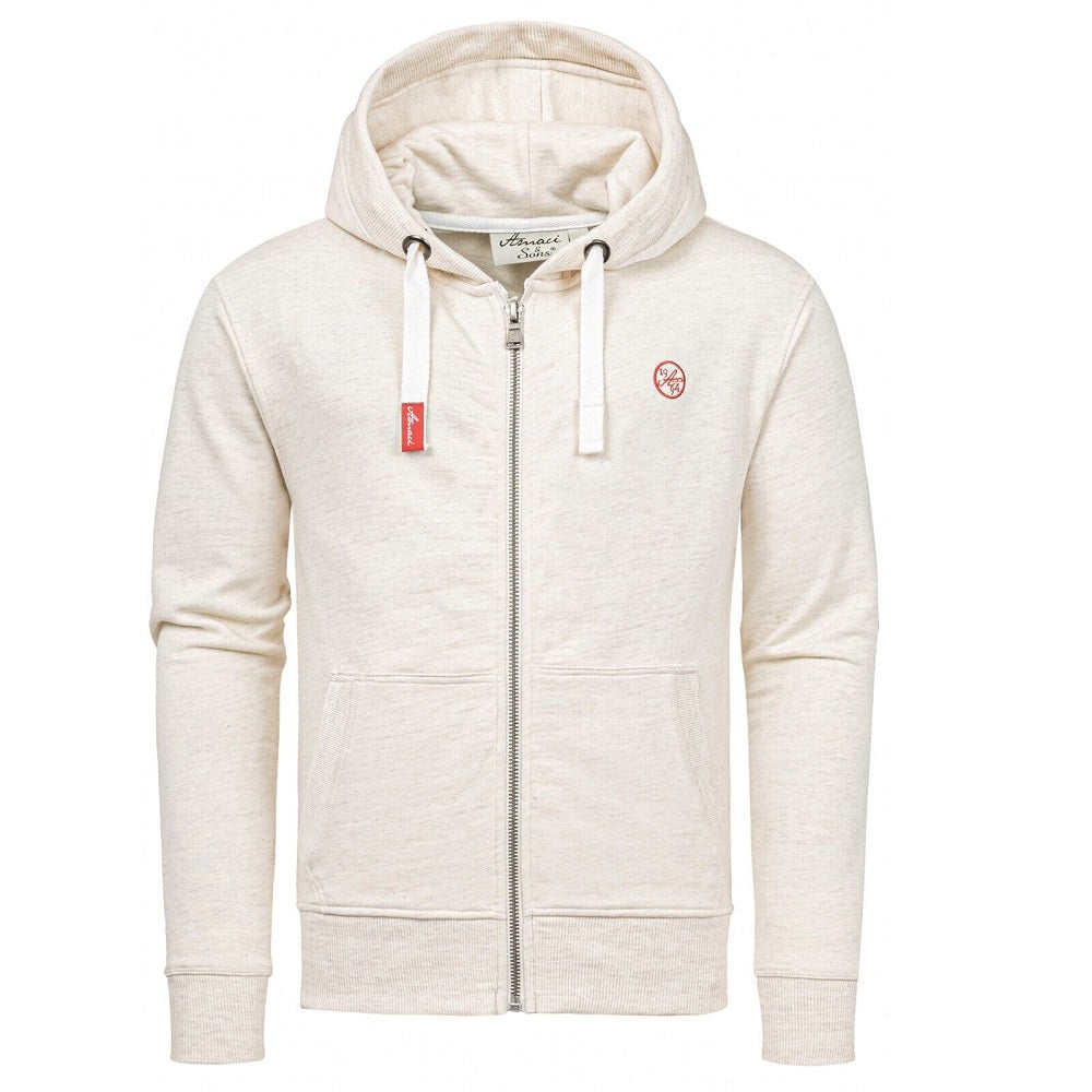 Zip hoodie för herr - Beige herrtröja med dragkedja och luva