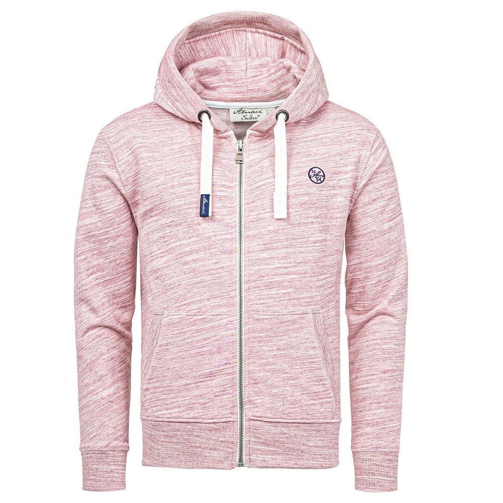 Herr Zip Hoodie i en härlig vinröd melange färg - Huvtröja
