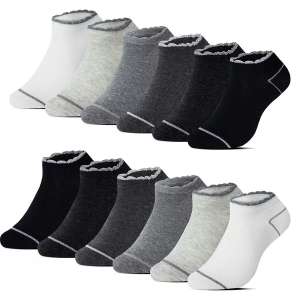 12-pack dam ankelstrumpor BENYSØN® i bomull med sömlös tå och flerfärgade designer