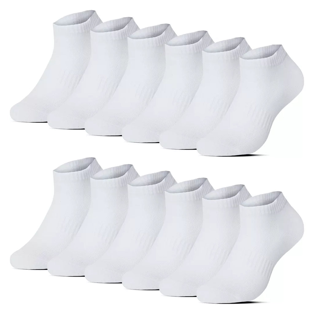 12-pack vita ankelstrumpor BENYSØN® i premiumbomull med sömlös tå och ventilerande mesh
