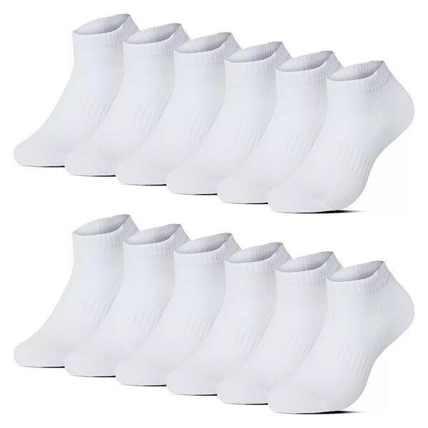 12-pack vita ankelstrumpor BENYSØN® i premiumbomull med sömlös tå och ventilerande mesh