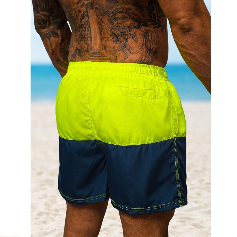 Badshorts för herrar i gult och mörkblått bakifrån