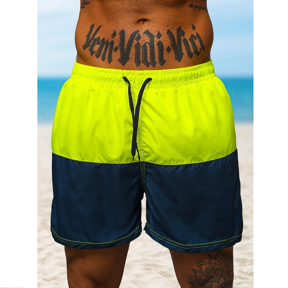 Badshorts för herrar i gult och mörkblått