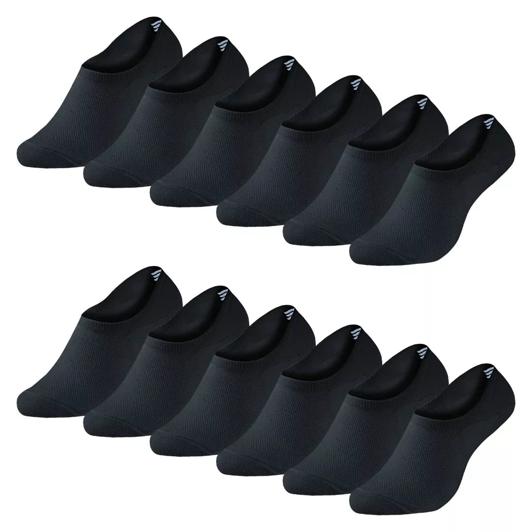 12-pack svarta bambustrumpor Footies BENYSØN® sömlösa invisible socks med silikongrepp