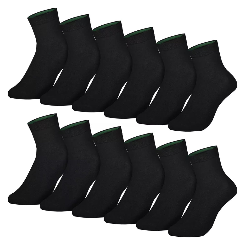 12-pack svarta Quarter bambustrumpor BENYSØN® medelhöga sömlösa unisexstrumpor i bambu