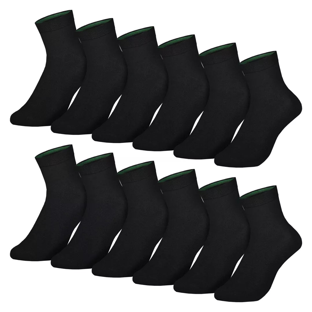 12-pack svarta Quarter bambustrumpor BENYSØN® medelhöga sömlösa unisexstrumpor i bambu