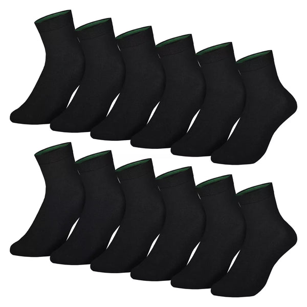 12-pack svarta Quarter bambustrumpor BENYSØN® medelhöga sömlösa unisexstrumpor i bambu