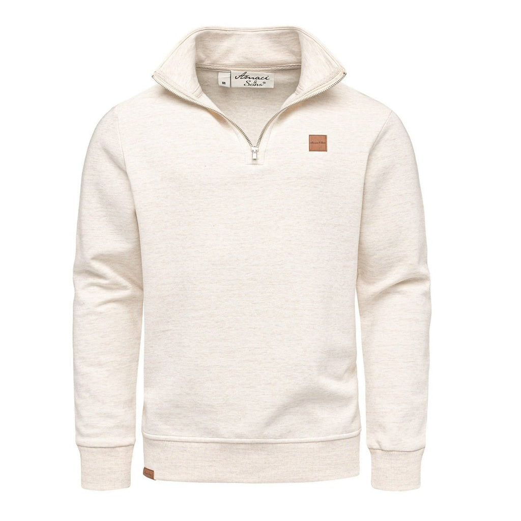 Beige half zip sweatshirt herr med hög krage från Amaci & Sons