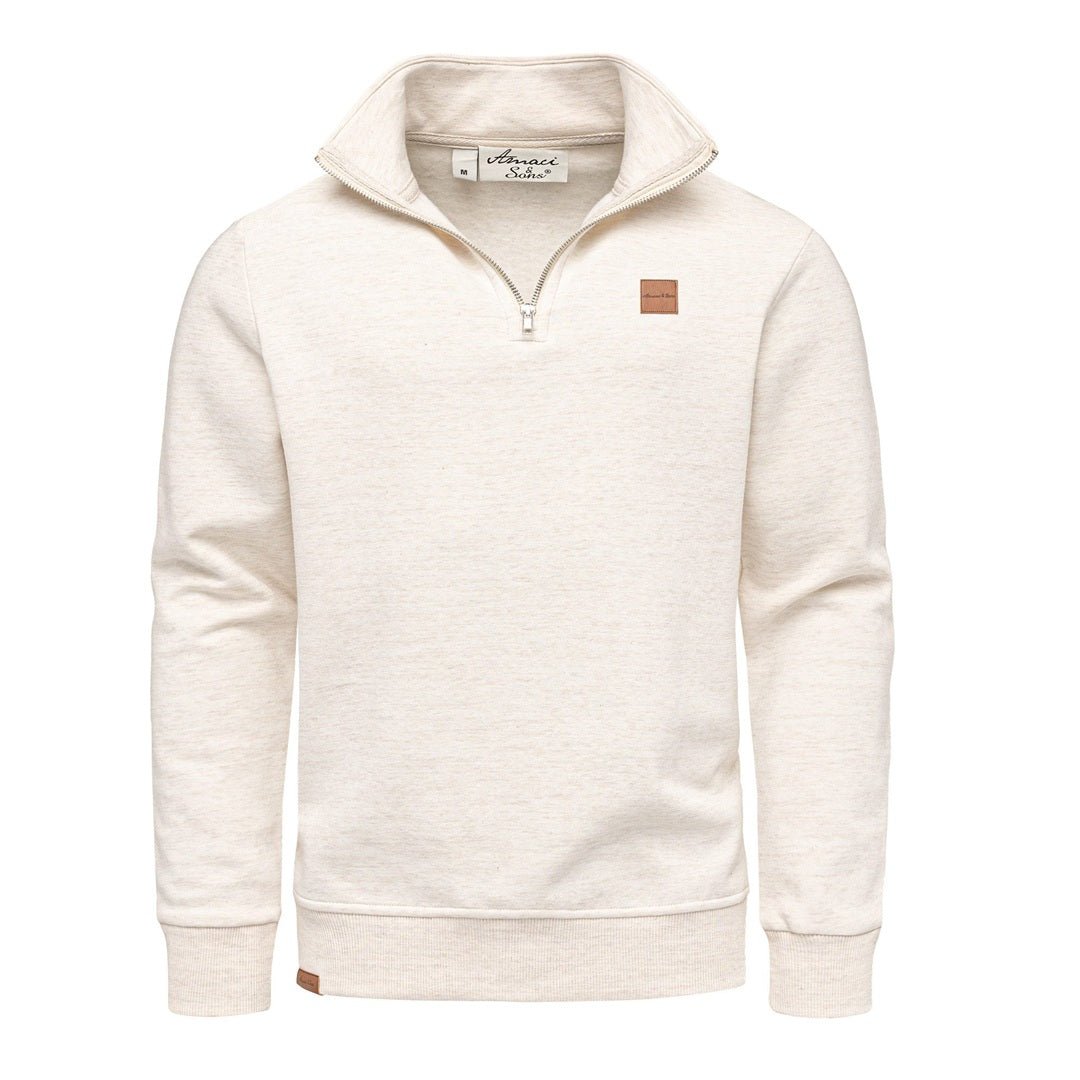 Beige half zip sweatshirt herr med hög krage från Amaci & Sons