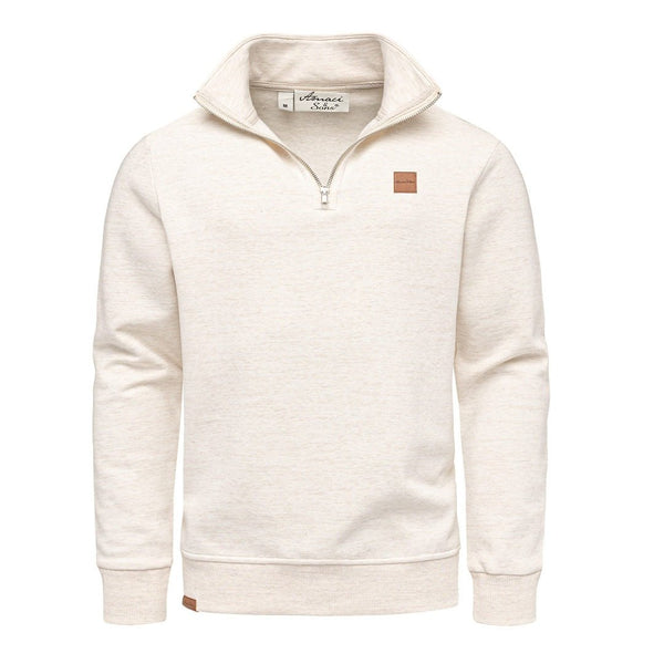 Beige half zip sweatshirt herr med hög krage från Amaci & Sons