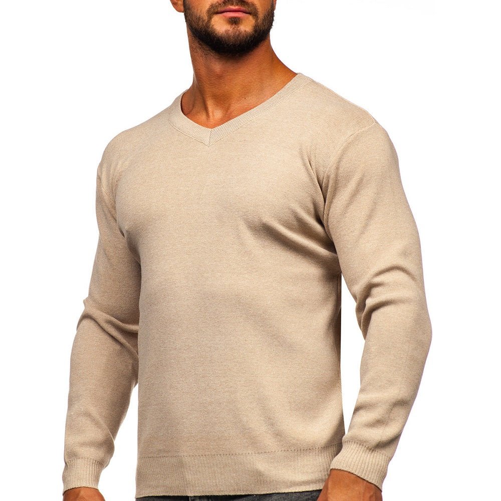 Beige V-ringad tröja - Herrtröja