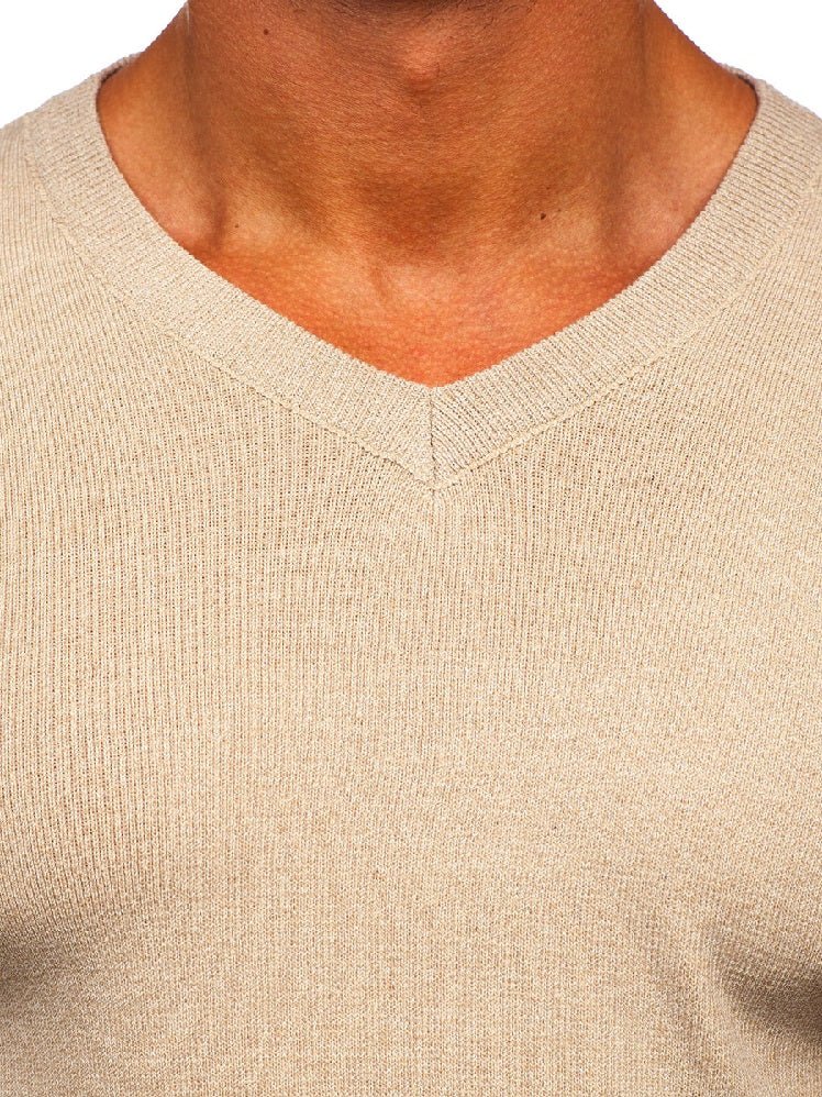 Beige V-ringad tröja - Herrtröja zoomad