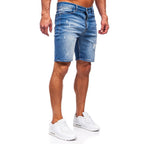 Blåa herrshorts - Jeansshorts med slitningar sidan