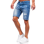 Blåa herrshorts - Jeansshorts med slitningar