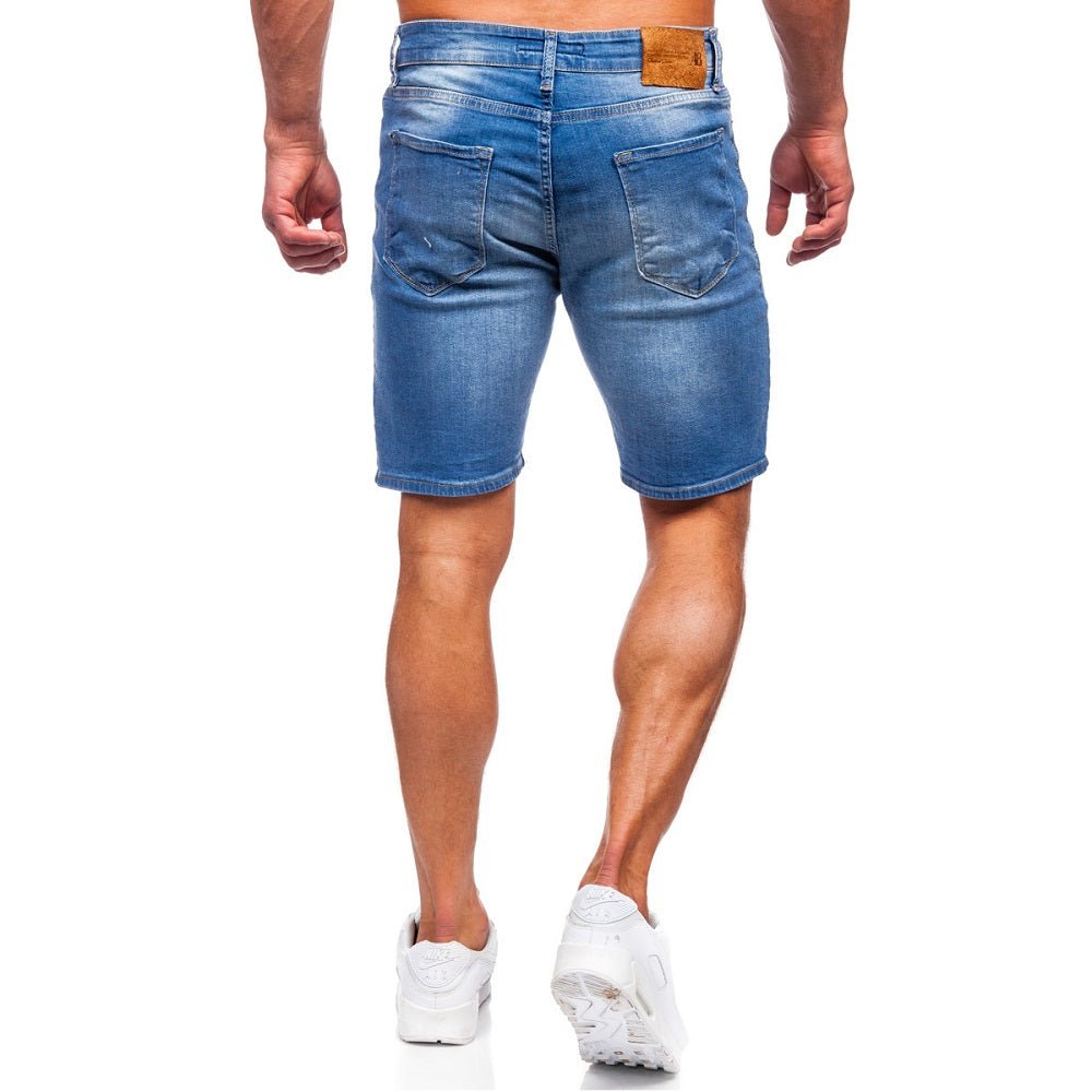 Blåa herrshorts - Jeansshorts med slitningar bakifrån