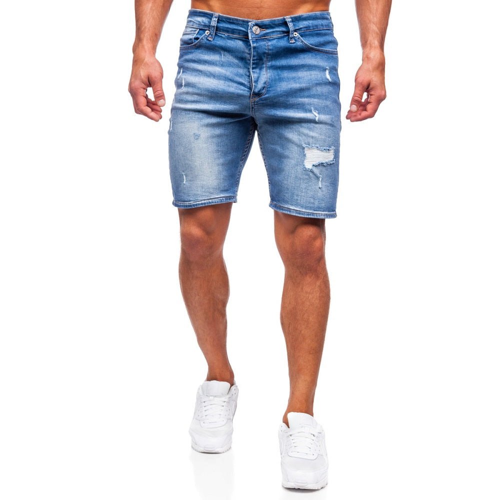 Blåa herrshorts - Jeansshorts med slitningar framifrån