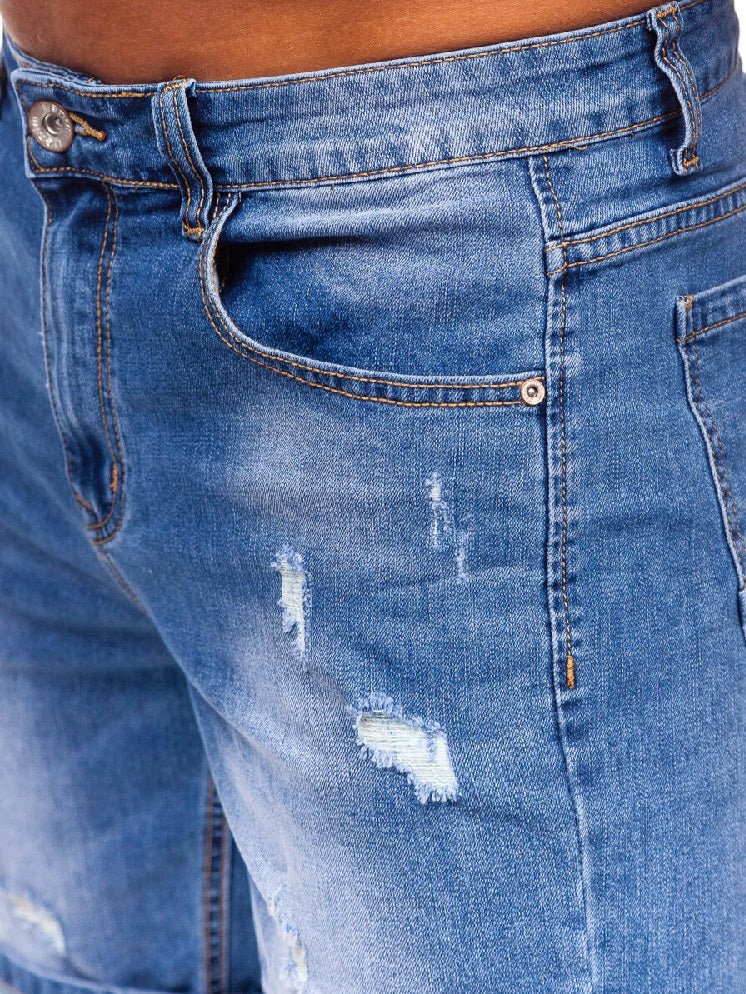 Destroyed herrshorts - Jeansshorts blå zoomad