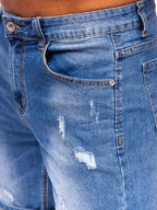 Destroyed herrshorts - Jeansshorts blå zoomad