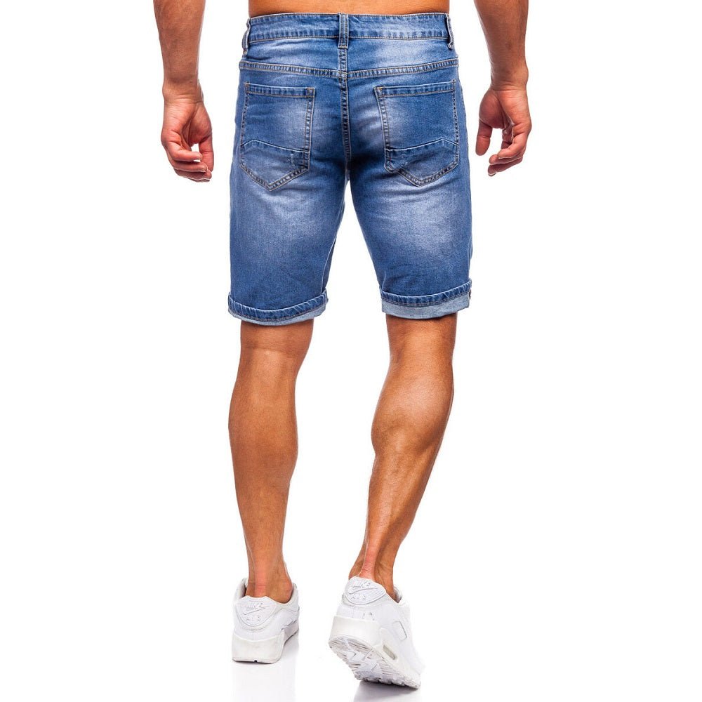 Destroyed herrshorts - Jeansshorts blå bakifrån
