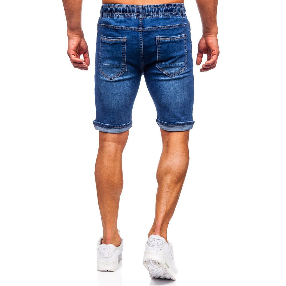 Blåa jeansshorts - Resårshorts bakifrån