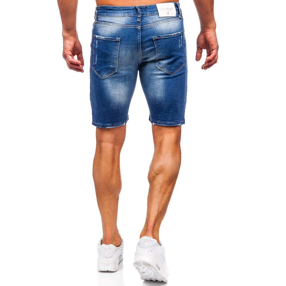 Slitna och skuggade jeansshorts - Blå herrshorts bakifrån