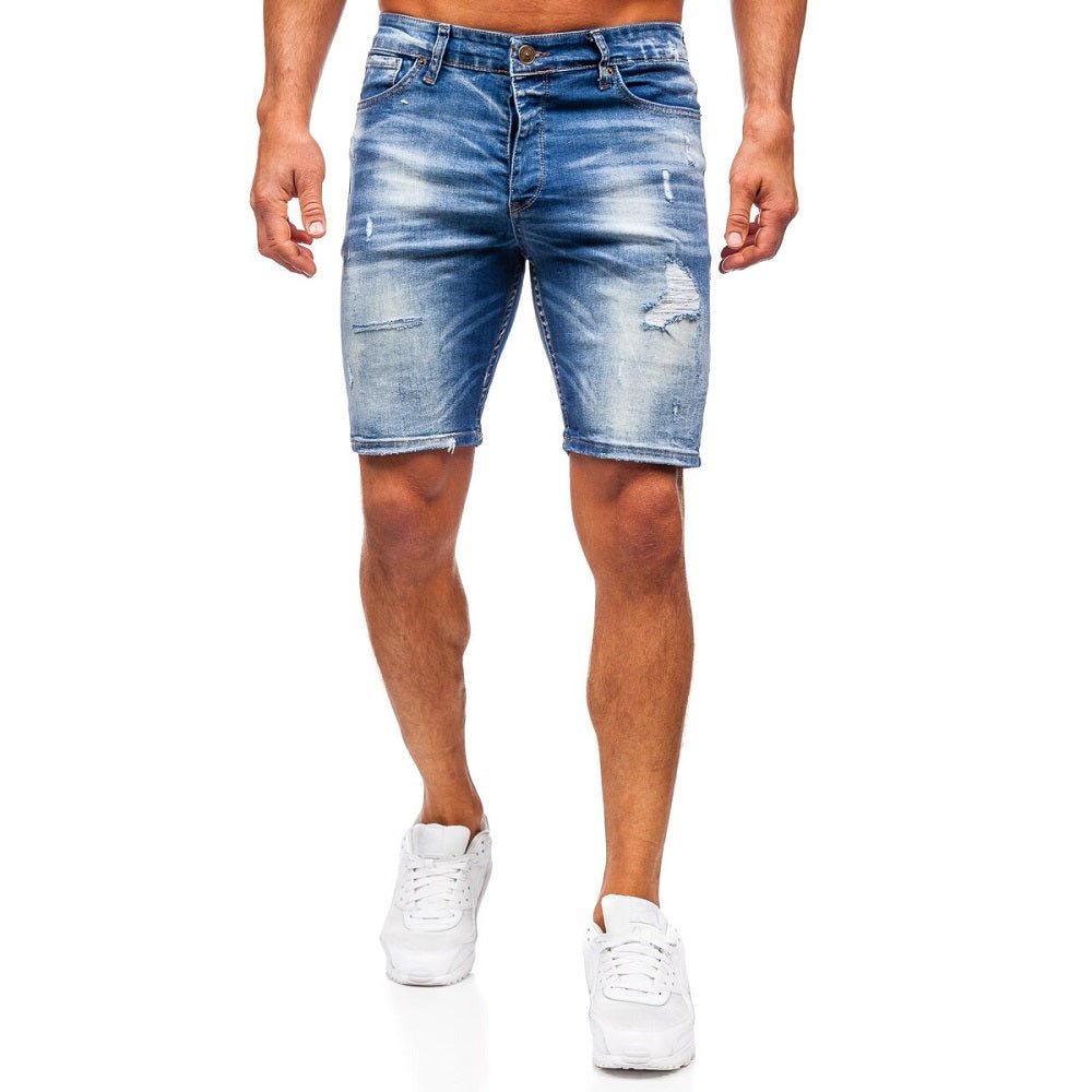 Slitna och skuggade jeansshorts - Blå herrshorts