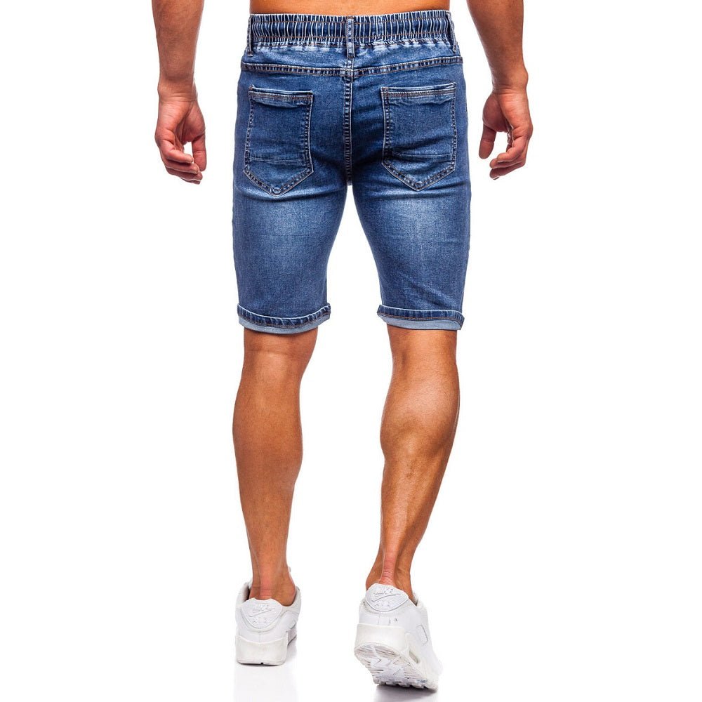 Jeansshorts blå - Resår herrshorts bakifrån
