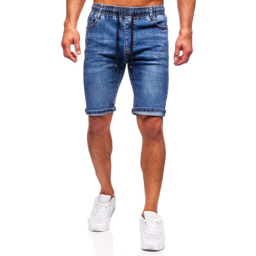 Jeansshorts blå - Resår herrshorts framifrån