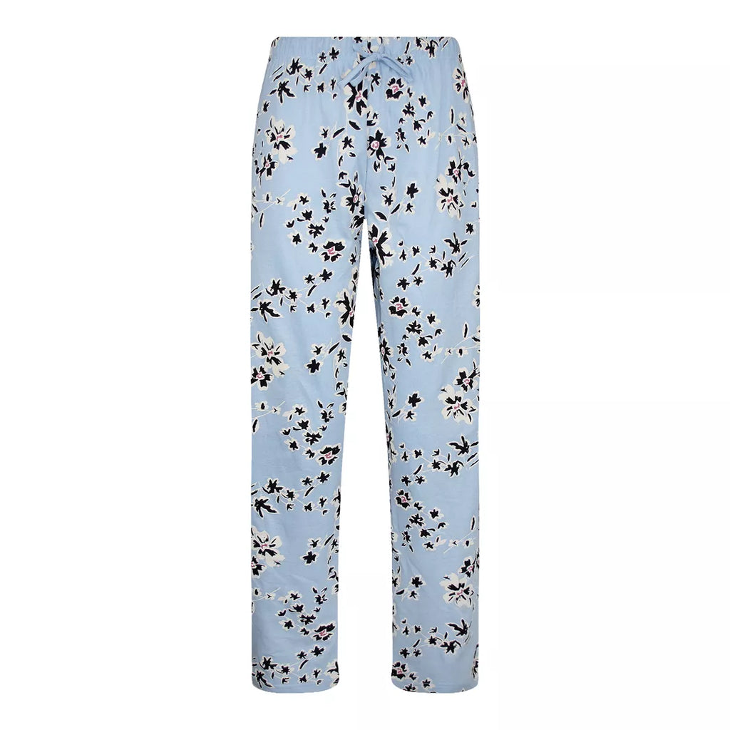 Blommiga pyjamasbyxor för dam i 100% bomull med dragsko och sidofickor