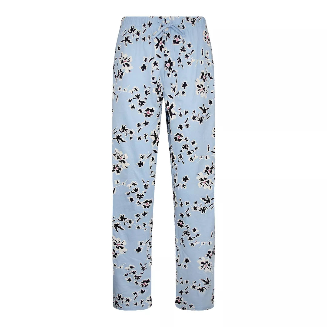 Blommiga pyjamasbyxor för dam i 100% bomull med dragsko och sidofickor