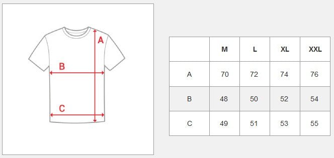 Röd camouflage t-shirt - Herr storlekstabell