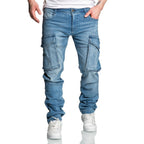 Ljusblåa cargo jeans med skön stretch framifrån