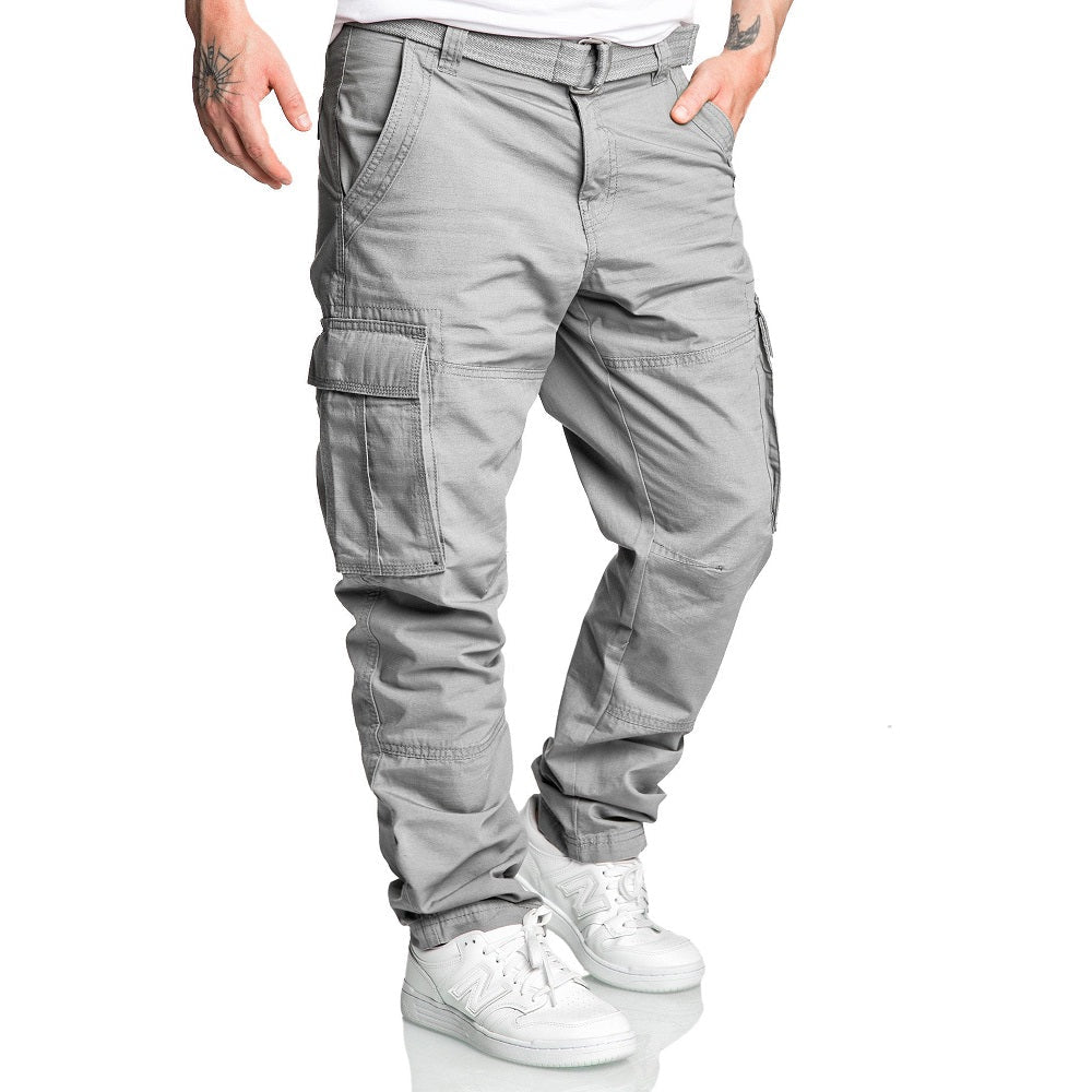 Cargobyxor med bälte - Herrbyxor Chinos ljusgråa
