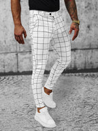 Chinos - Vita Herrbyxor med rutmönster slim-fit sidan