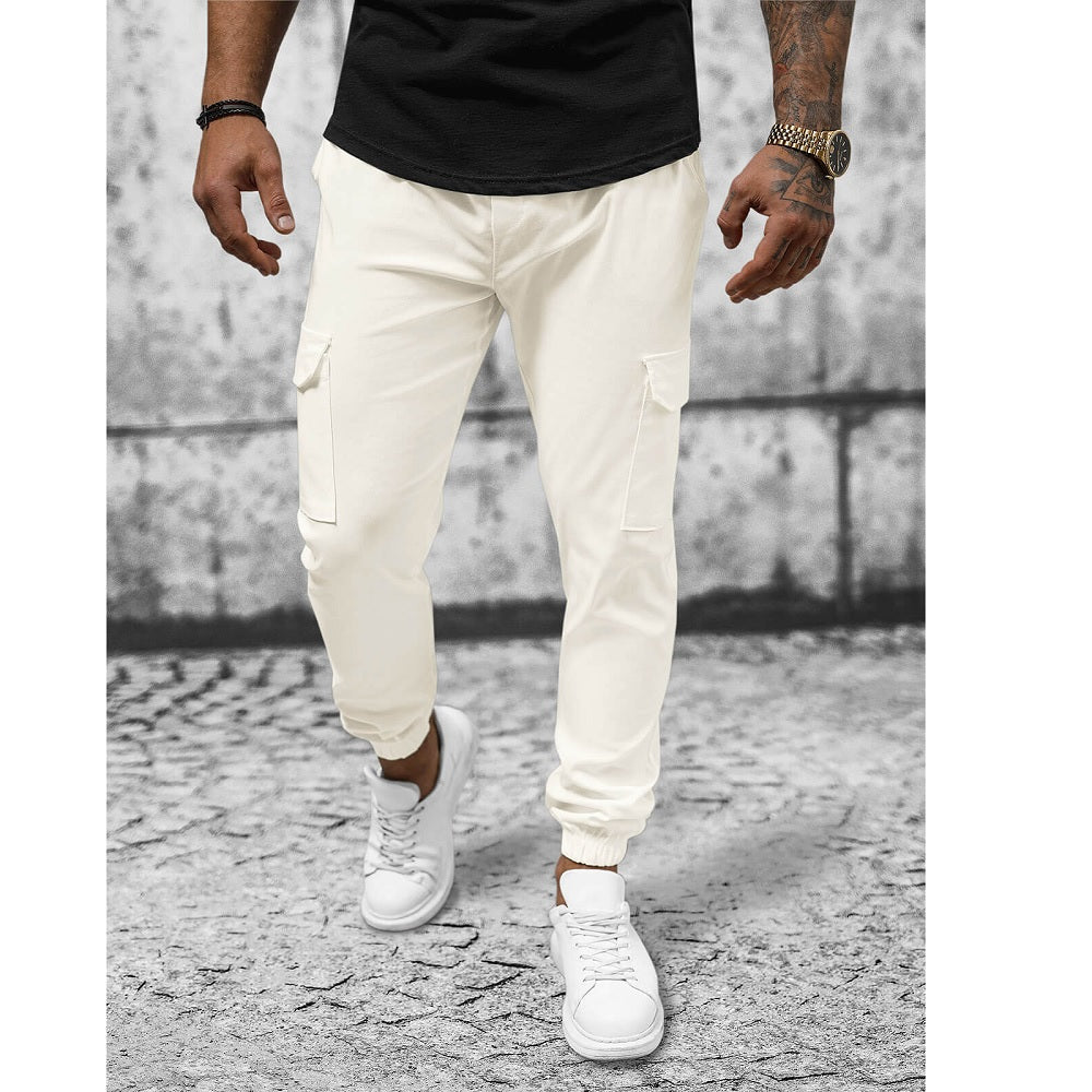 Chinos med cargofickor - Ecru färgade front