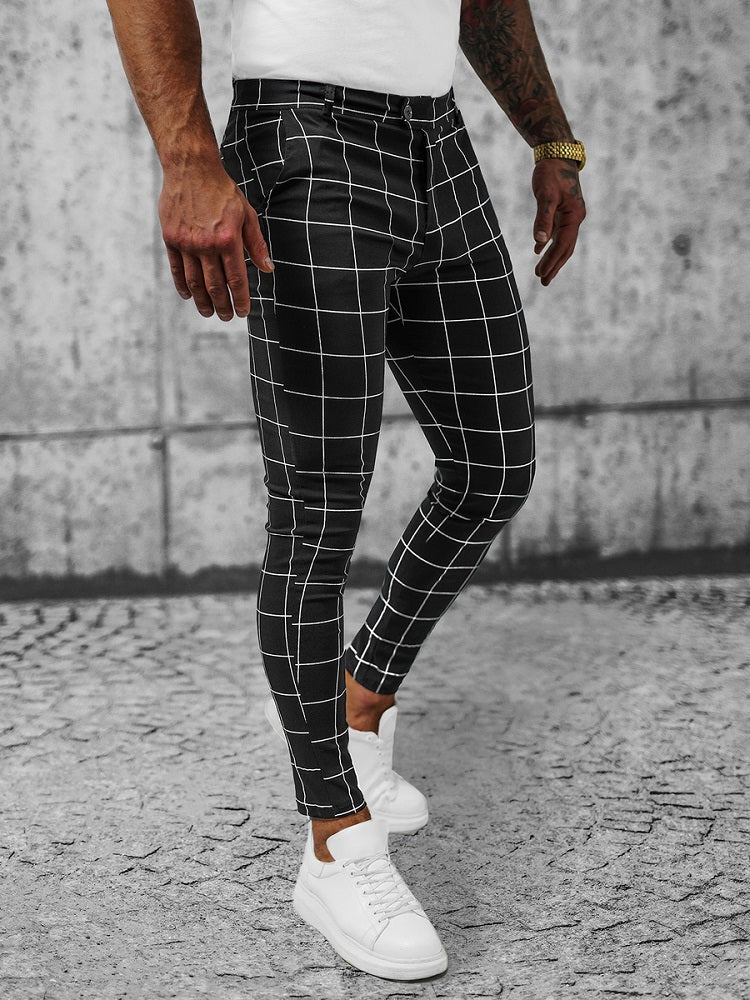 Chinos - Svarta Herrbyxor med rutmönster slim-fit sidbild