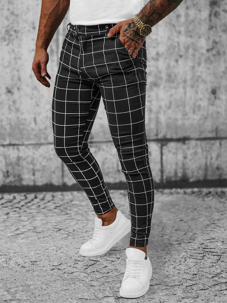 Chinos - Svarta Herrbyxor med rutmönster slim-fit från sidan
