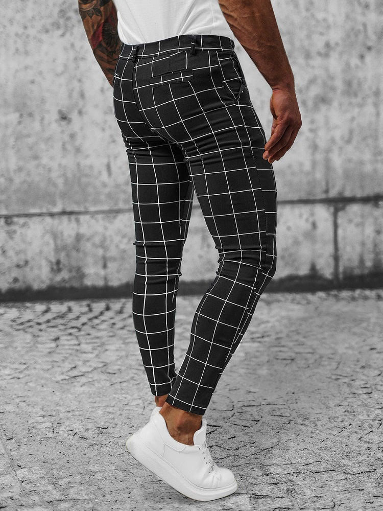 Chinos - Svarta Herrbyxor med rutmönster slim-fit bakifrån