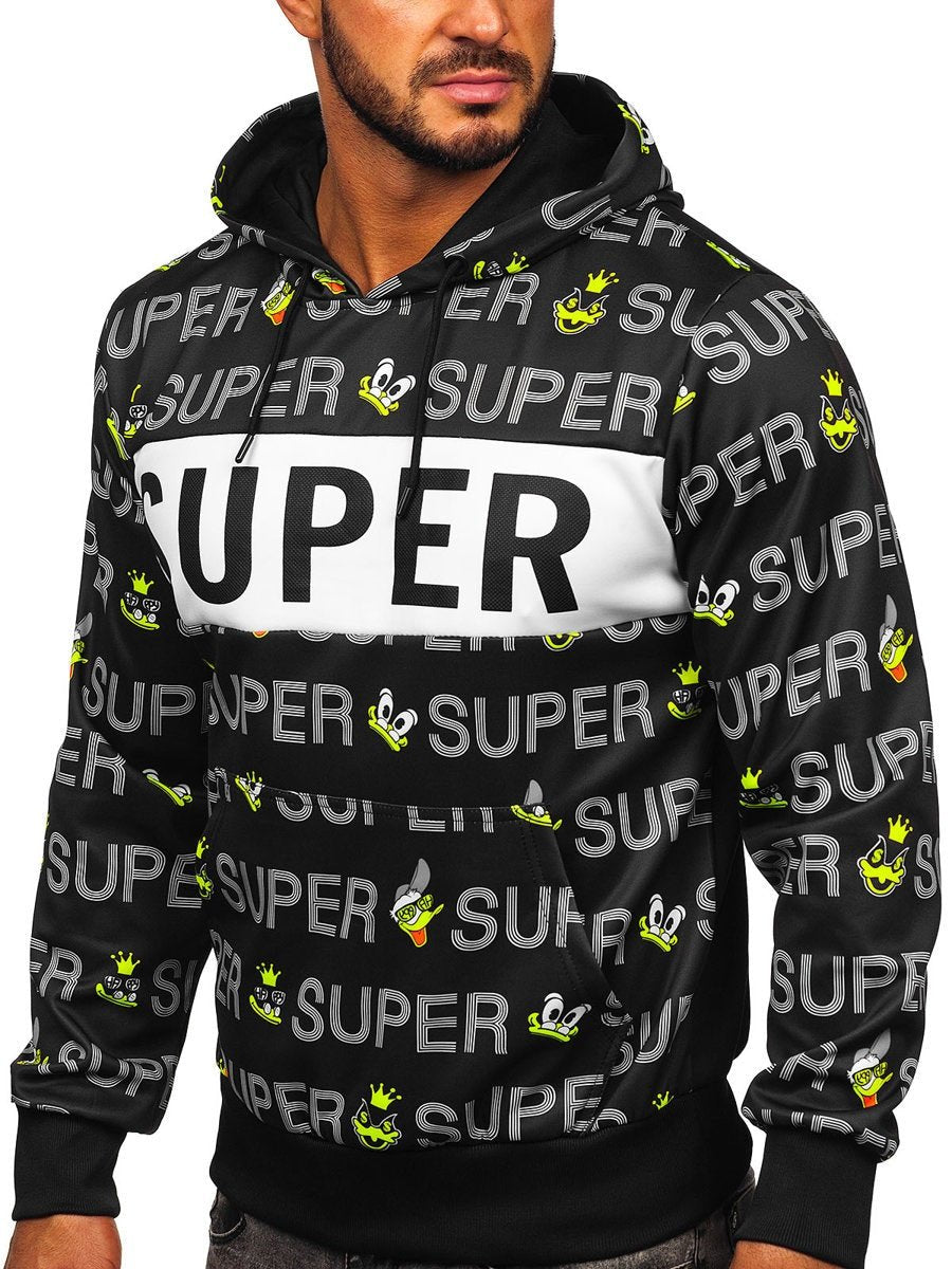 Cool svart printed hoodie