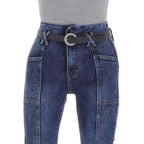 Damjeans med hög midja och bälte ingår zoom front