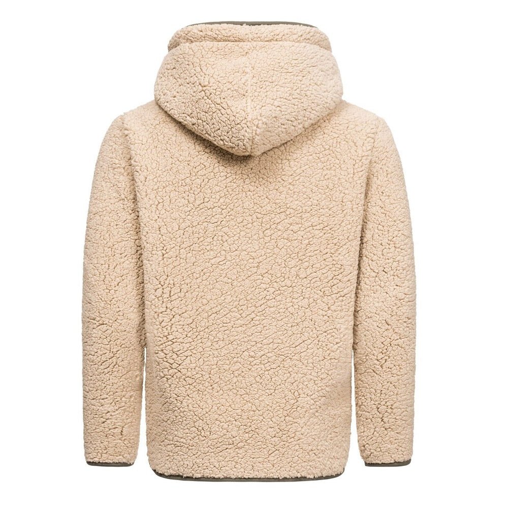Fleece huvtröjor - Herrtröjor fleece med huva beige bakifrån